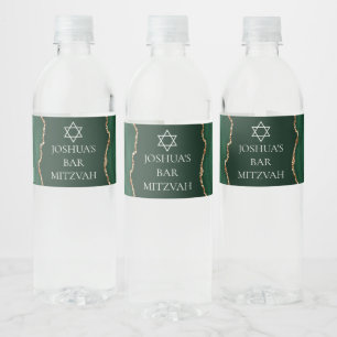 Dunkelgrünes Gold Agate Bar Mitzvah Custom Party Wasserflaschenetikett