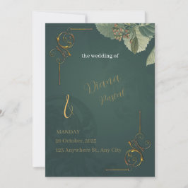 Dunkelgrünes Gold Elegante Einladung zur Hochzeit