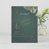 Dunkelgrünes Gold Elegante Einladung zur Hochzeit (Stehend Vorderseite)