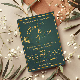 Dunkelgrünes Gold Elegante Einladung zur Hochzeit