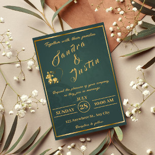 Dunkelgrünes Gold Elegante Einladung zur Hochzeit