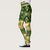 Dunkelgrünes goldenes, weißes keltisches Design Leggings (Links)