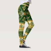 Dunkelgrünes goldenes, weißes keltisches Design Leggings (Rechts)