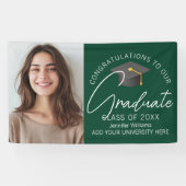 Dunkelgrünes Graduate Foto 2025 Graduation Party Banner (Horizontal)