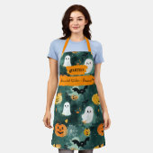 Dunkelgrünes Halloween mit Gespenstern, Pumpkins, Schürze (Getragen)