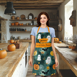 Dunkelgrünes Halloween mit Gespenstern, Pumpkins, Schürze
