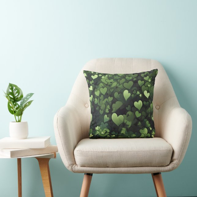 Dunkelgrünes Herzmuster Kissen (Stuhl )