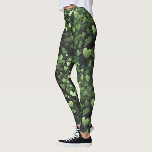 Dunkelgrünes Herzmuster Leggings (Links)