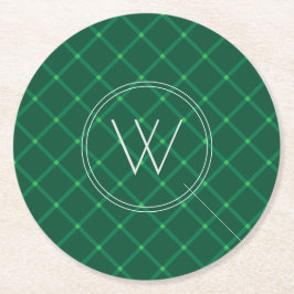 Dunkelgrünes kariertes Weihnachtsbild Runder Pappuntersetzer