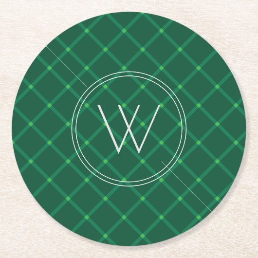 Dunkelgrünes kariertes Weihnachtsbild Runder Pappuntersetzer (Vorderseite)
