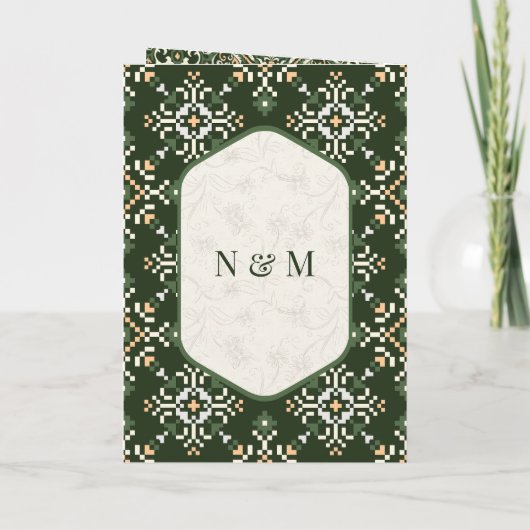 Dunkelgrünes Kreuzstich in einer Sikh-Hochzeit Einladung (Rückseite)