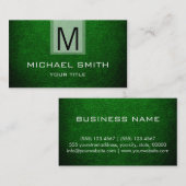 Dunkelgrünes Leder Texturiert Monogramm Visitenkarte (Vorne/Hinten)