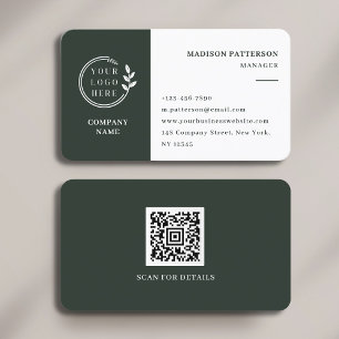Dunkelgrünes Logo QR Code Minimalistisch Visitenkarte