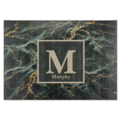 Dunkelgrünes Marmor und Goldvene-Monogramm Schneidebrett (Vorderseite)