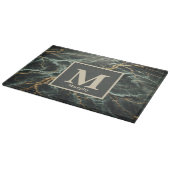Dunkelgrünes Marmor und Goldvene-Monogramm Schneidebrett (Ecke)
