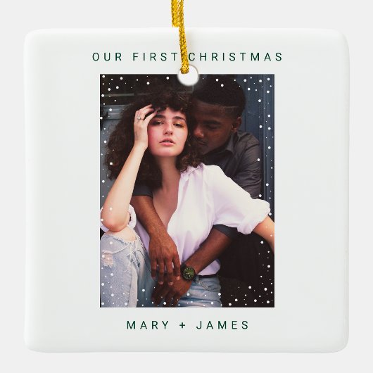 Dunkelgrünes Merry und Verheiratetes Foto Keramikornament