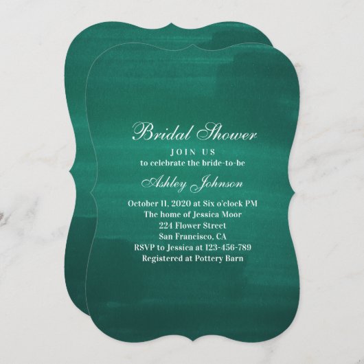 Dunkelgrünes modernes Brautparty. Einfache Smaragd Einladung (Vorne/Hinten)
