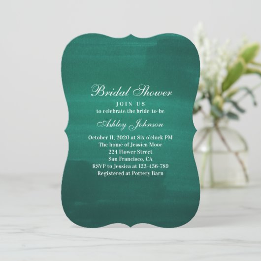 Dunkelgrünes modernes Brautparty. Einfache Smaragd Einladung (Stehend Vorderseite)