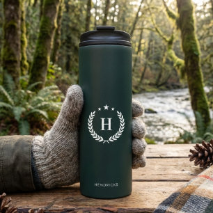 Dunkelgrünes Monogramm Thermosbecher
