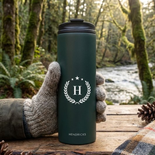 Dunkelgrünes Monogramm Thermosbecher