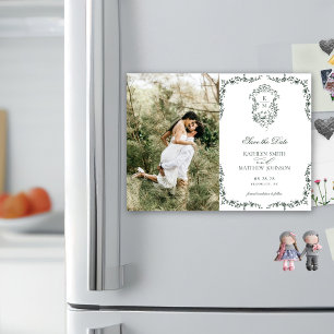 Dunkelgrünes Monogramm Vintages Wappen Save the Da Magneteinladung