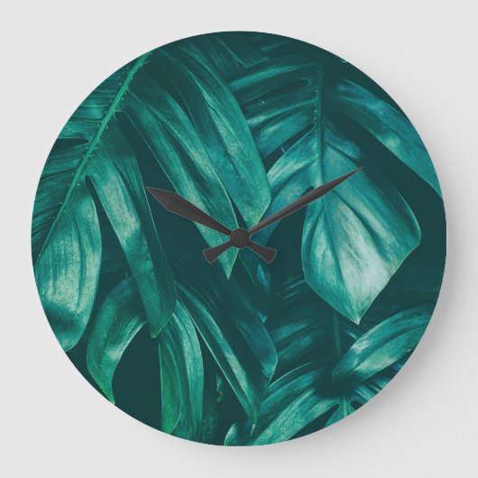 Dunkelgrünes, tropisches Dschungelwald. Große Wanduhr (Vorderseite)