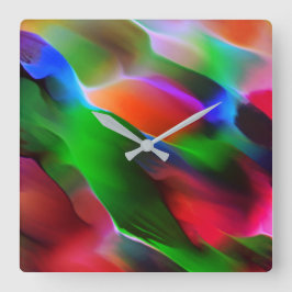 Dunkelgrünes und rotes Relief und Tiefe Quadratische Wanduhr