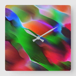 Dunkelgrünes und rotes Relief und Tiefe Quadratische Wanduhr