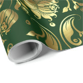 Dunkelgrünes und schmales goldenes Damasketmuster Geschenkpapier (Rolleneckpunkt)