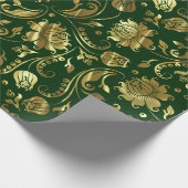 Dunkelgrünes und schmales goldenes Damasketmuster Geschenkpapier (Ecke)