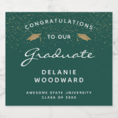 Dunkelgrünes Weiß-Script-Gold-Cap-Abschluss Schaumweinetikett (Einzelnes Label)