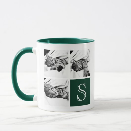 Dunkelgrünes, weißes Instagramm-Monogramm Tasse (Links)