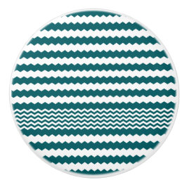 Dunkelgrünes Zickzack Design - Druckknopf Keramikknauf