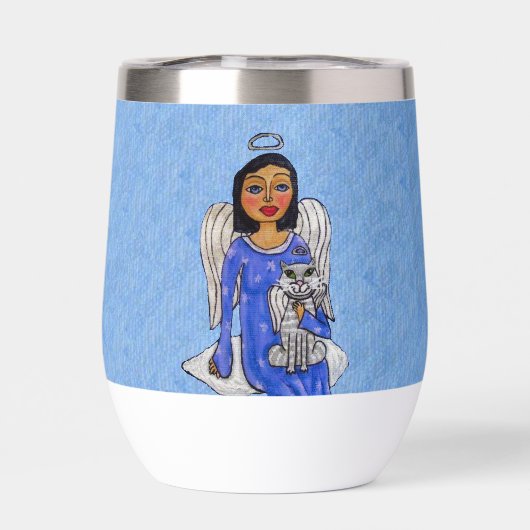 Dunkelhaarige gelblaue Augen auf der Cloud mit Kat (Rückseite)