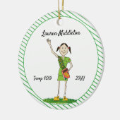 Dunkelhaarige Junior Girl Pfadfinder Grün gestreif Keramikornament (Links)