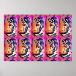 dunkelhaarige Meerjungfrau Poster