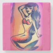 dunkelhaarige Meerjungfrau Steinuntersetzer (Vorderseite)