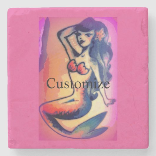 dunkelhaarige Meerjungfrau Steinuntersetzer (Vorderseite)