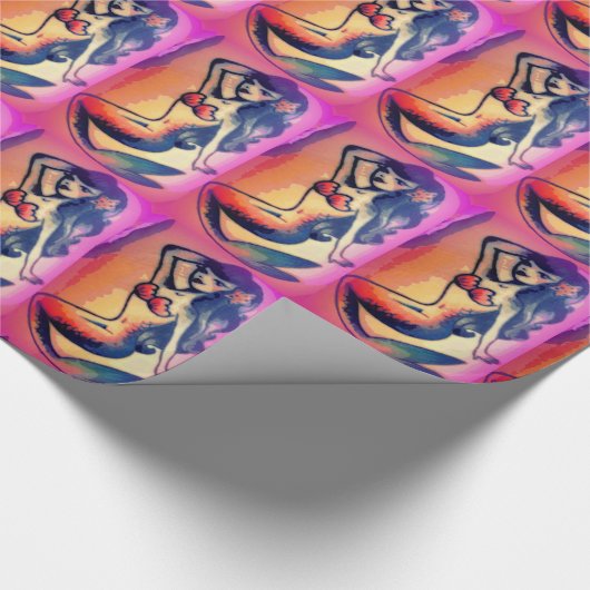 dunkelhaarige Meerjungfrauen rosa Geschenkpapier (Ecke)