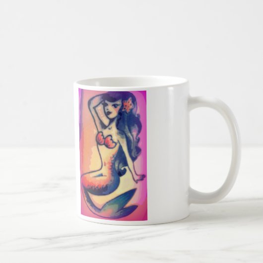 dunkelhaarige Meerjungfrauschönheit Kaffeetasse (Rechts)