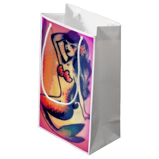 dunkelhaarige Meerjungfrauschönheit Kleine Geschenktüte (Rückseite Schrägansicht)