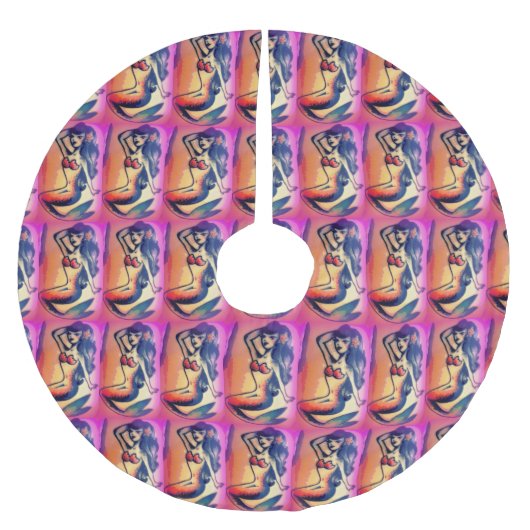 dunkelhaarige Meerjungfrauschönheiten Polyester Weihnachtsbaumdecke (Vorderseite)