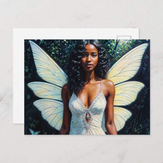 dunkelhäutige Märchenfrau in weißem Kleid Postkarte (Vorne/Hinten)