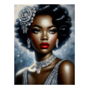 Dunkelhäutige weibliche Glamour Ästhetik Poster
