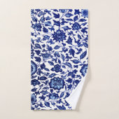 Dunkelmarineblau-Blumenmuster auf Weiß Badhandtuch Set (Handtuch)