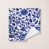 Dunkelmarineblau-Blumenmuster auf Weiß Badhandtuch Set (Waschlappen)