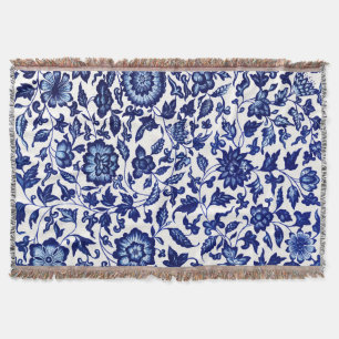 Dunkelmarineblau-Blumenmuster auf Weiß Decke
