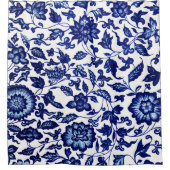 Dunkelmarineblau-Blumenmuster auf Weiß Duschvorhang (Vorderseite)