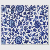 Dunkelmarineblau-Blumenmuster auf Weiß Geschenkpapier (Flach)