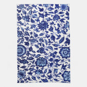 Dunkelmarineblau-Blumenmuster auf Weiß Geschirrtuch (Vertikal)